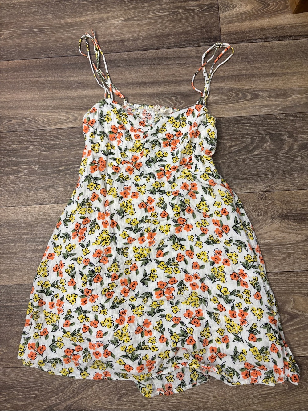 White Floral Sundress with Orange & Yellow Flowers